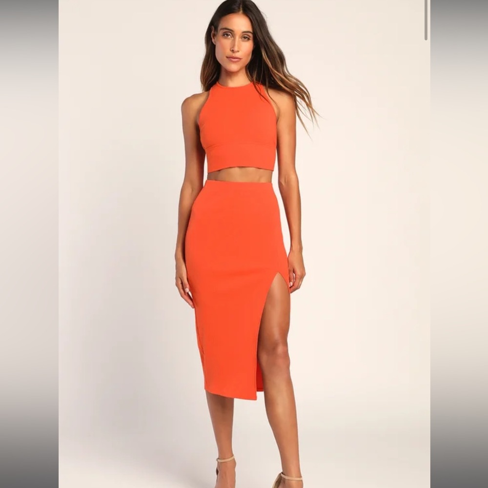 Absolute Edge Coral Sleeveless Two-Piece Bodycon Midi Dress